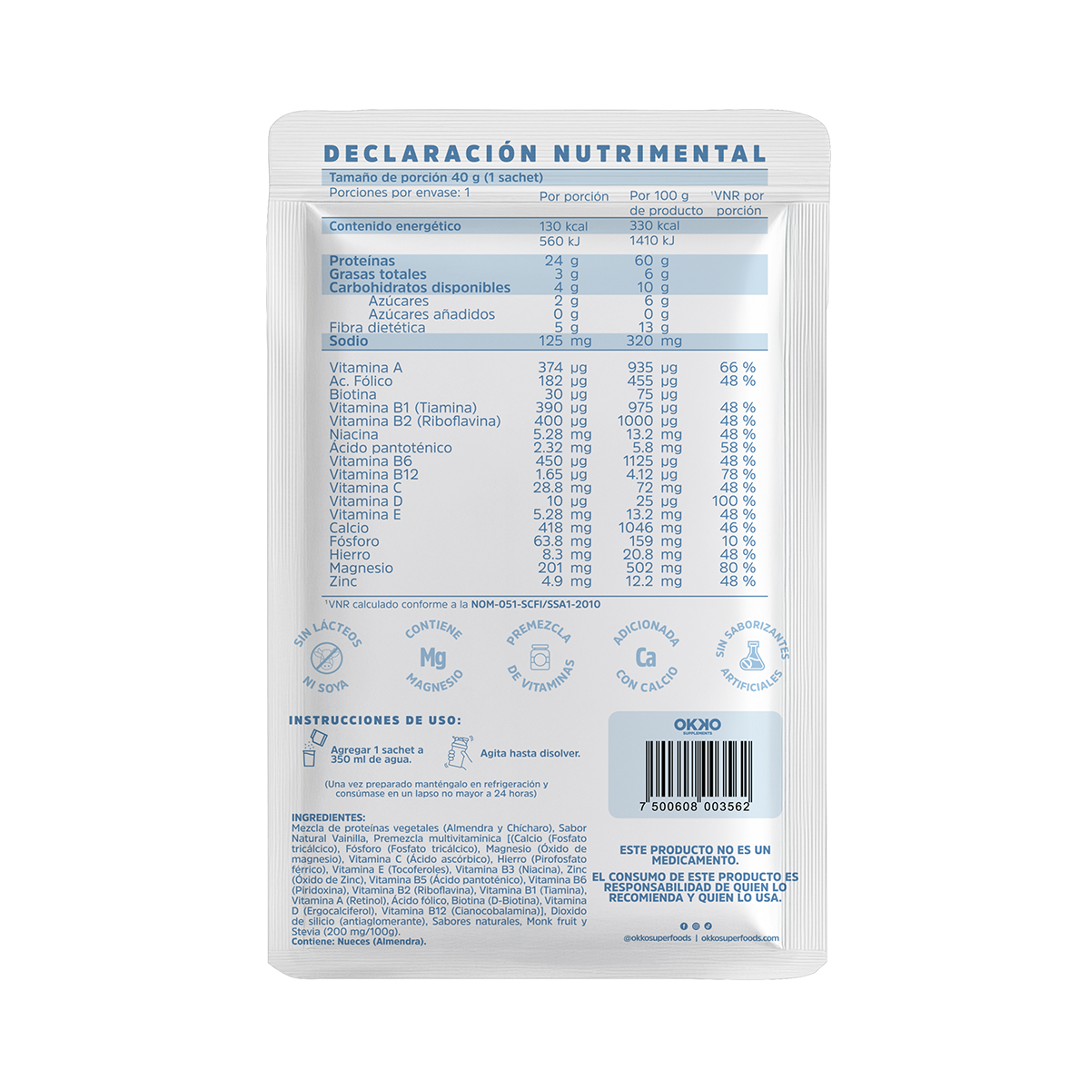 Proteína Vegana Vainilla 16 Sachets (42 g cada uno)
